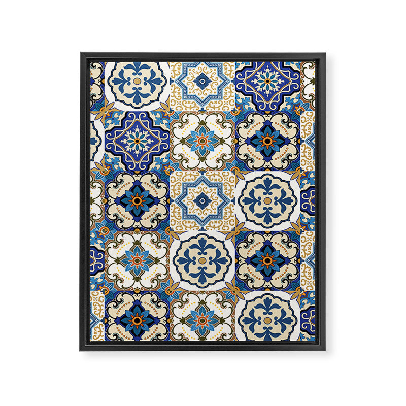Mediterranean Vintage Portuguese Tile Pattern Blue White & Gold Art Framed Canvas Print Gallery Image 8