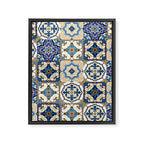 Mediterranean Vintage Portuguese Tile Pattern Blue White & Gold Art Framed Canvas Print Gallery Image 8