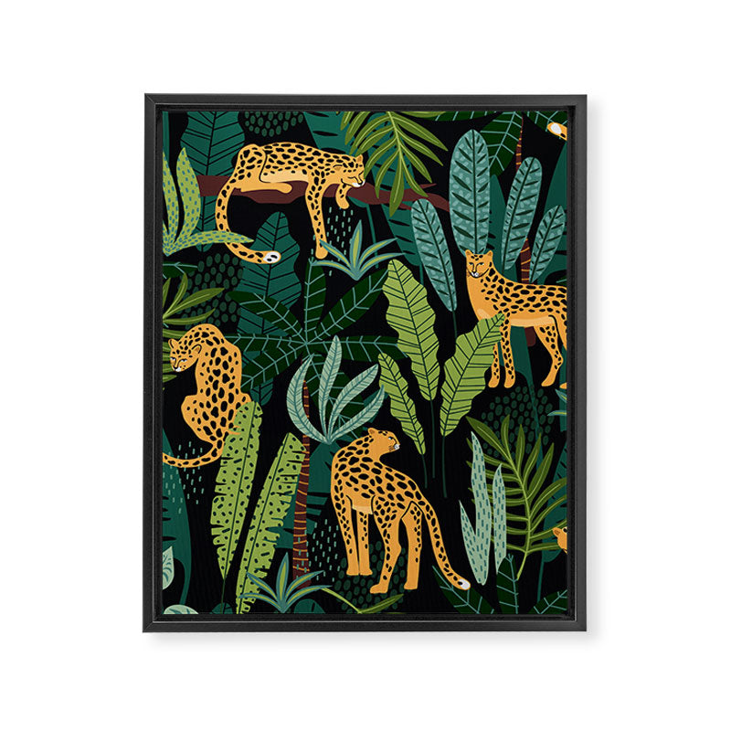 Midnight Leopard Jungle Framed Canvas Print Gallery Image 8