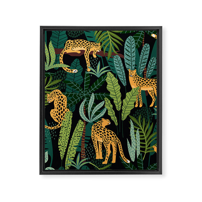 Midnight Leopard Jungle Framed Canvas Print Gallery Image 1