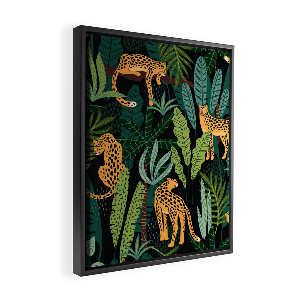 Midnight Leopard Jungle Framed Canvas Print Gallery Image 2