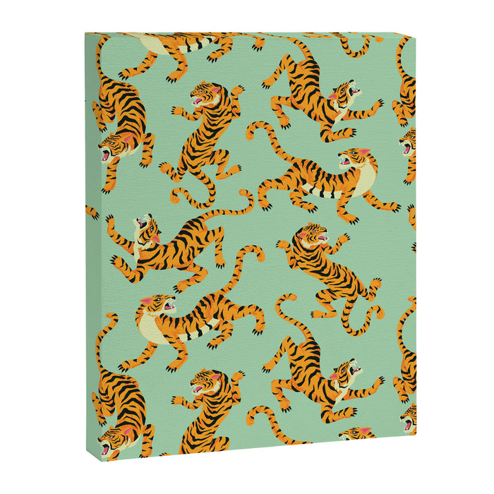 Mint Green Roaring Tiger Pattern Canvas Print Gallery Image 1