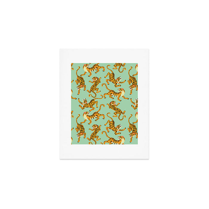 Mint Green Roaring Tiger Pattern Art Print Gallery Image 1
