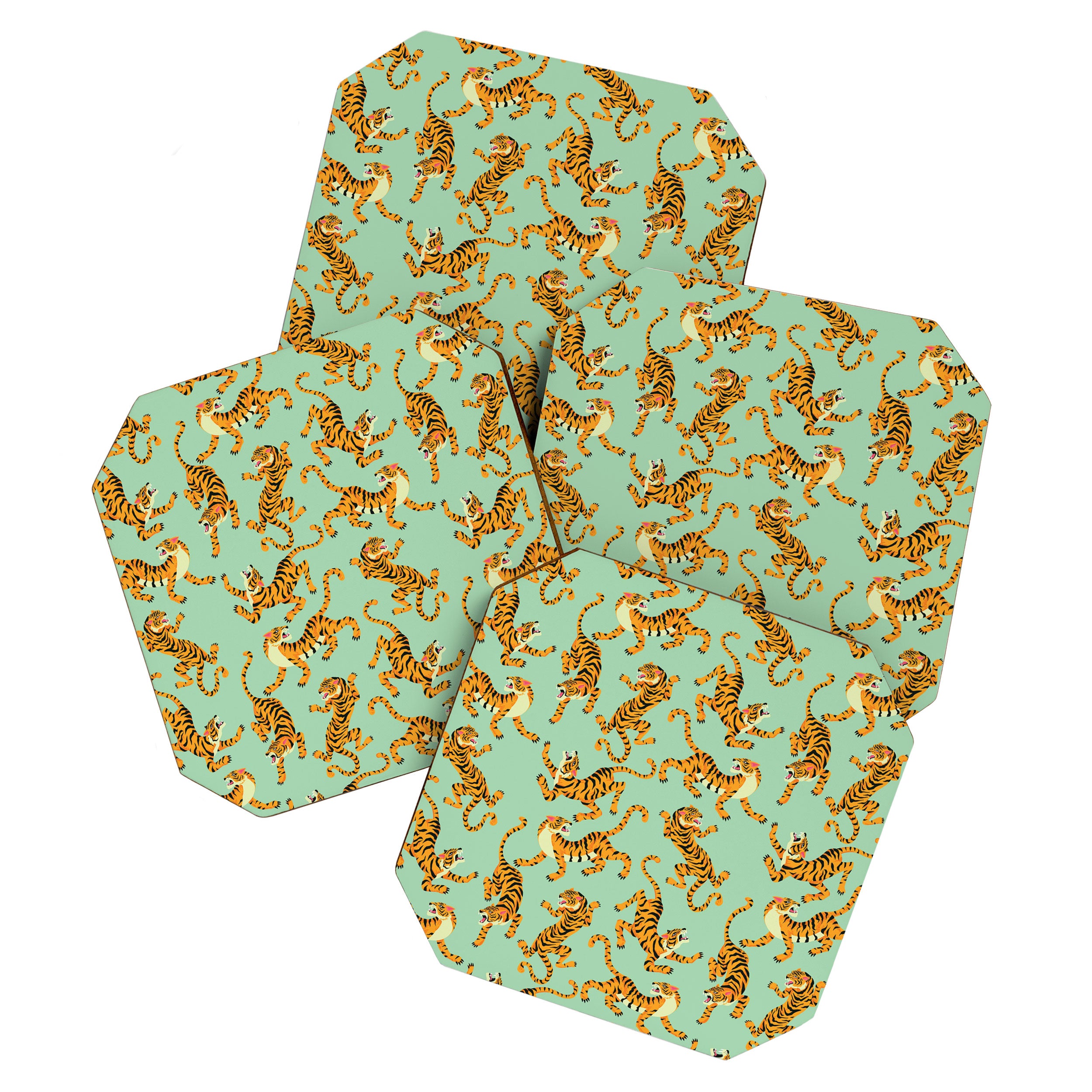 Mint Green Roaring Tiger Pattern Coaster Gallery Image 1