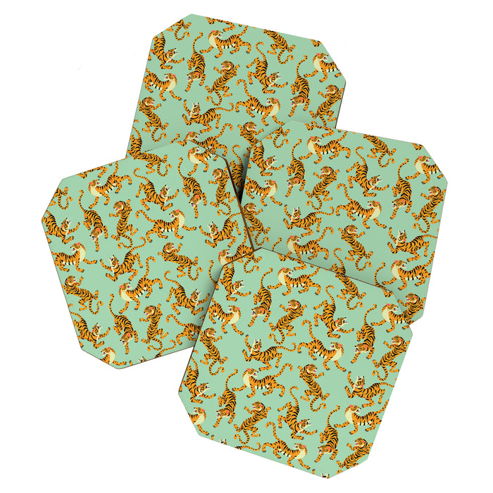 Mint Green Roaring Tiger Pattern Coaster Gallery Image 1