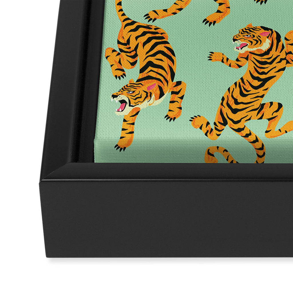 Mint Green Roaring Tiger Pattern Framed Canvas Print Gallery Image 3