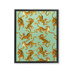 Mint Green Roaring Tiger Pattern Framed Canvas Print Gallery Image 8