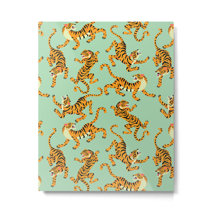 Mint Green Roaring Tiger Pattern Metal Print Gallery Image 1