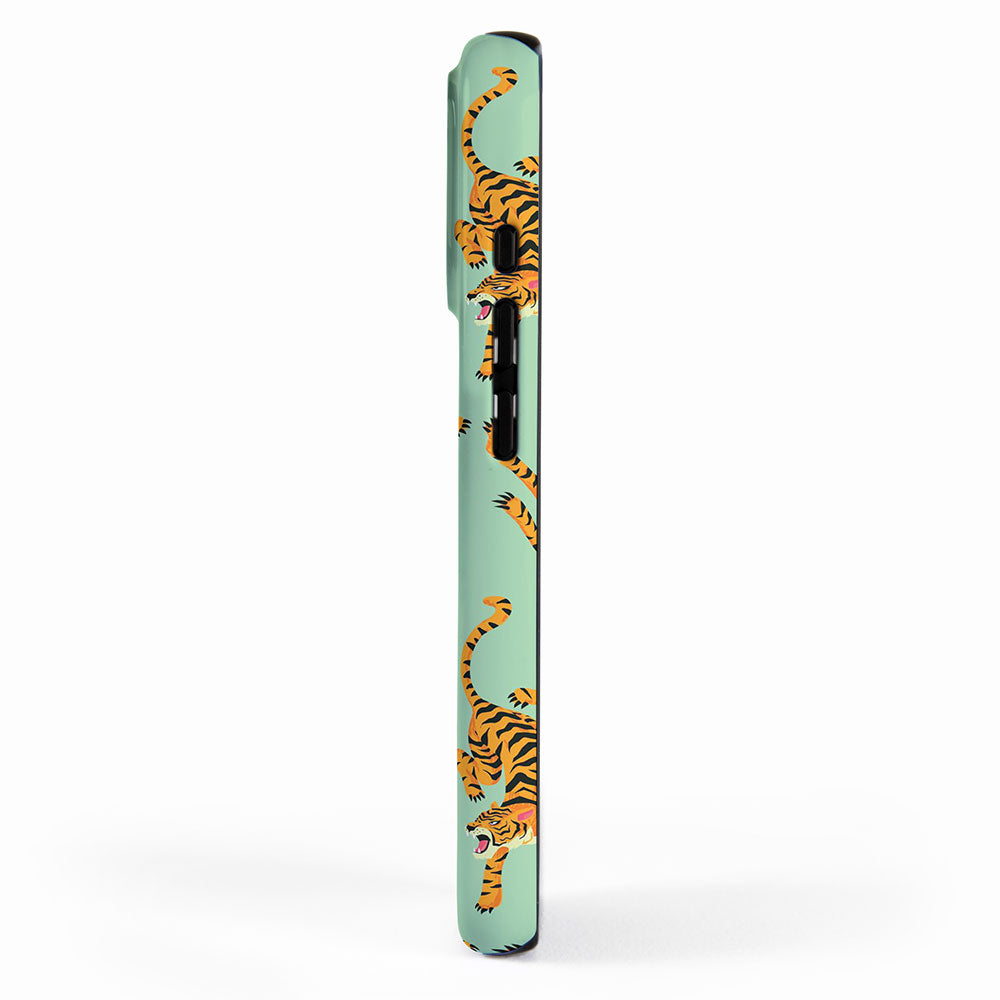 Mint Green Roaring Tiger Pattern iPhone Case Gallery Image 2