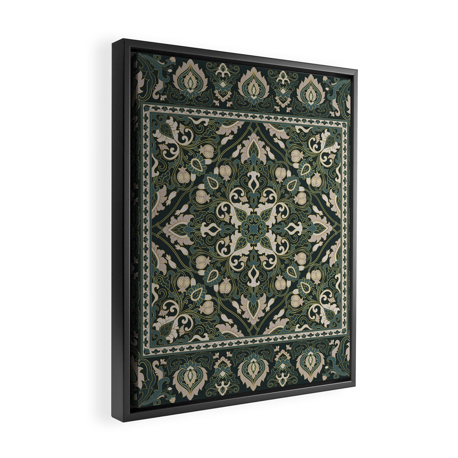 Ornamental Ethnic Bohemian Pattern VIII Emerald Gold Framed Canvas Print Gallery Image 2