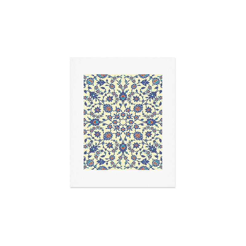 Ottoman Arabesque Floral Pattern Lemon Blue Turquoise & Red Art Print Gallery Image 1