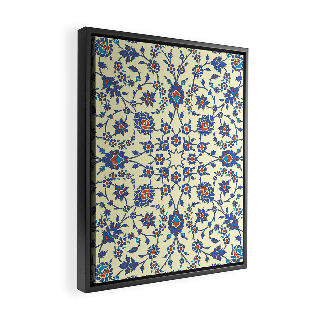 Ottoman Arabesque Floral Pattern Lemon Blue Turquoise & Red Framed Canvas Print Gallery Image 2