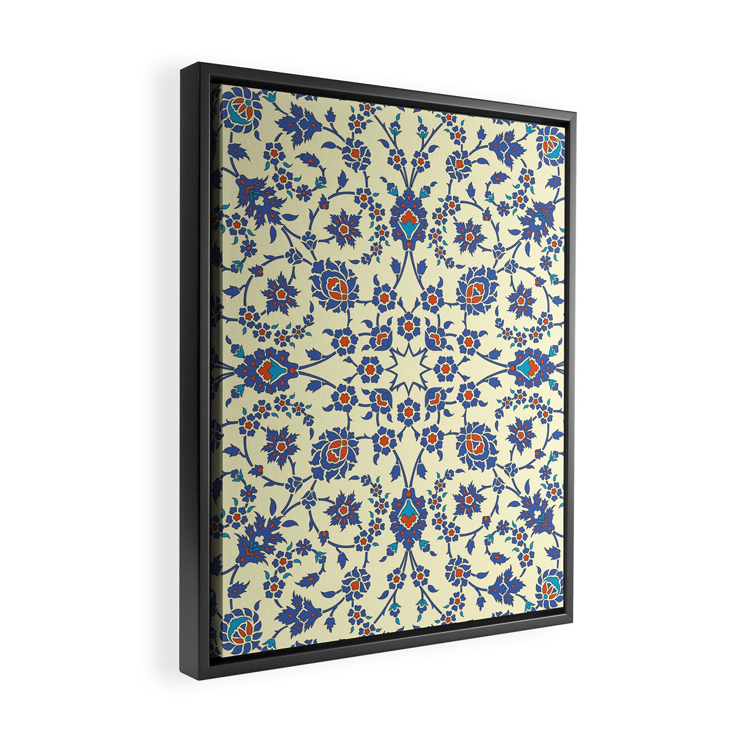 Ottoman Arabesque Floral Pattern Lemon Blue Turquoise & Red Framed Canvas Print Gallery Image 2