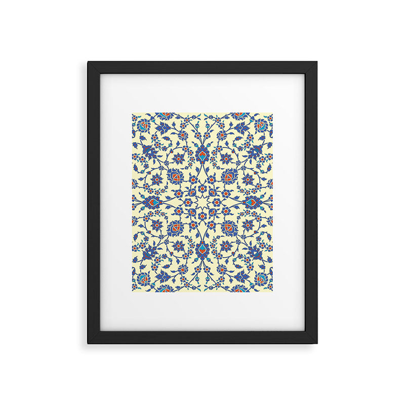 Ottoman Arabesque Floral Pattern Lemon Blue Turquoise & Red Framed Art Print Gallery Image 6