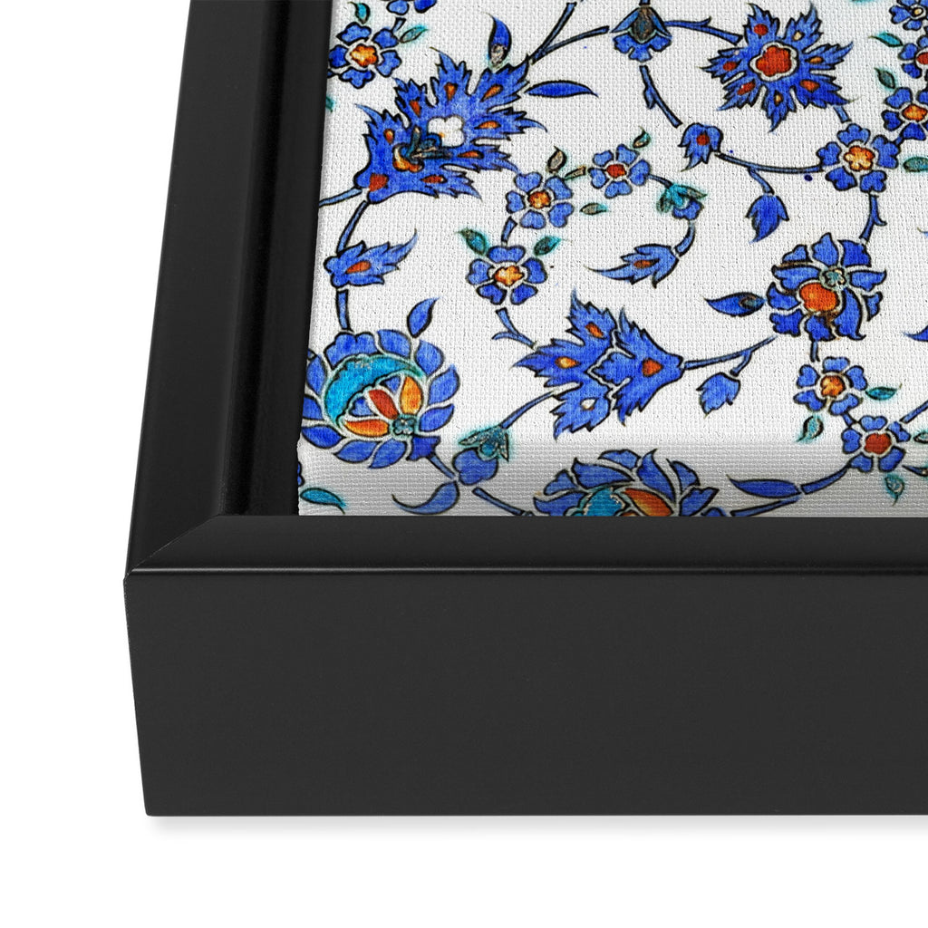 Ottoman Arabesque Iznik Pattern Indigo Blue White & Red Framed Canvas Print Gallery Image 3