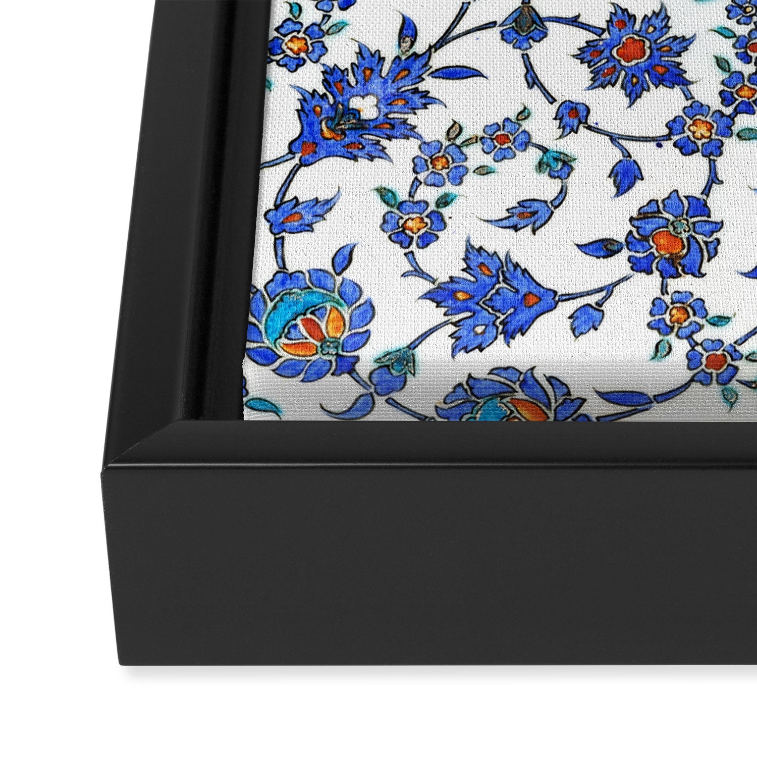 Ottoman Arabesque Iznik Pattern Indigo Blue White & Red Framed Canvas Print Gallery Image 3