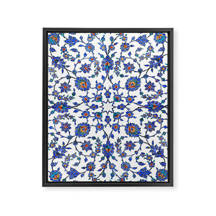 Ottoman Arabesque Iznik Pattern Indigo Blue White & Red Framed Canvas Print Gallery Image 1