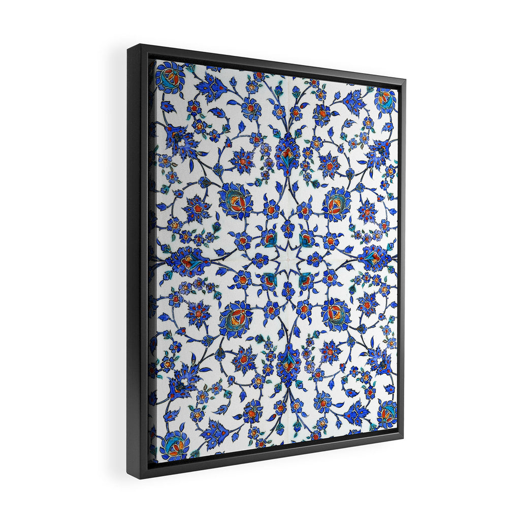 Ottoman Arabesque Iznik Pattern Indigo Blue White & Red Framed Canvas Print Gallery Image 2