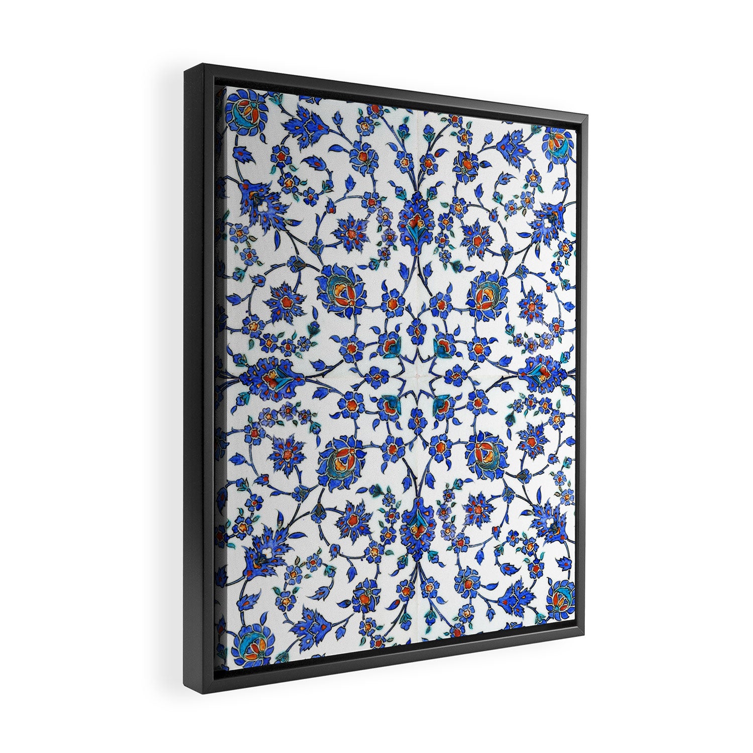 Ottoman Arabesque Iznik Pattern Indigo Blue White & Red Framed Canvas Print Gallery Image 2