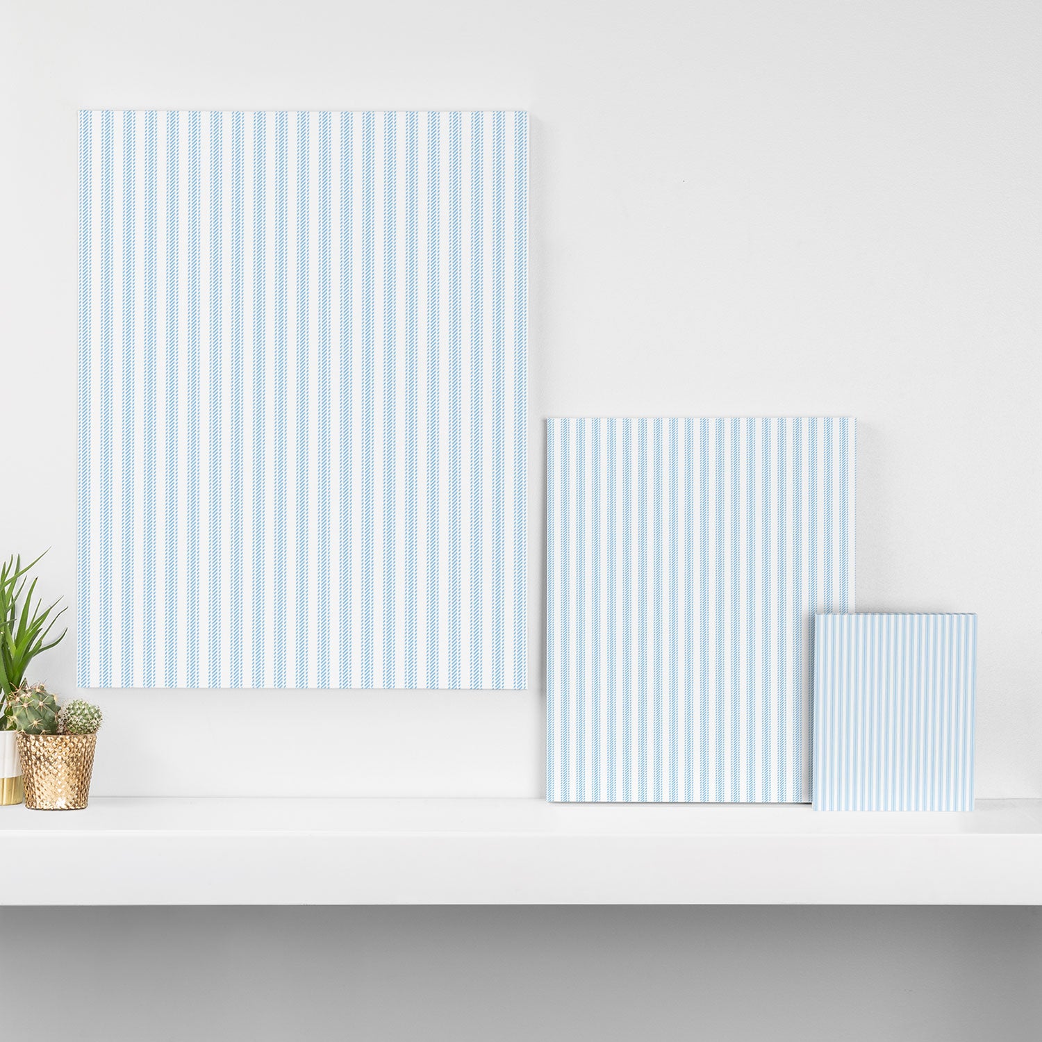 Pastel Blue & White Ticker Stripe Canvas Print Gallery Image 3