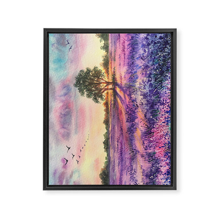 Provence Lavender Field at Sunset Framed Canvas Print Gallery Image 1