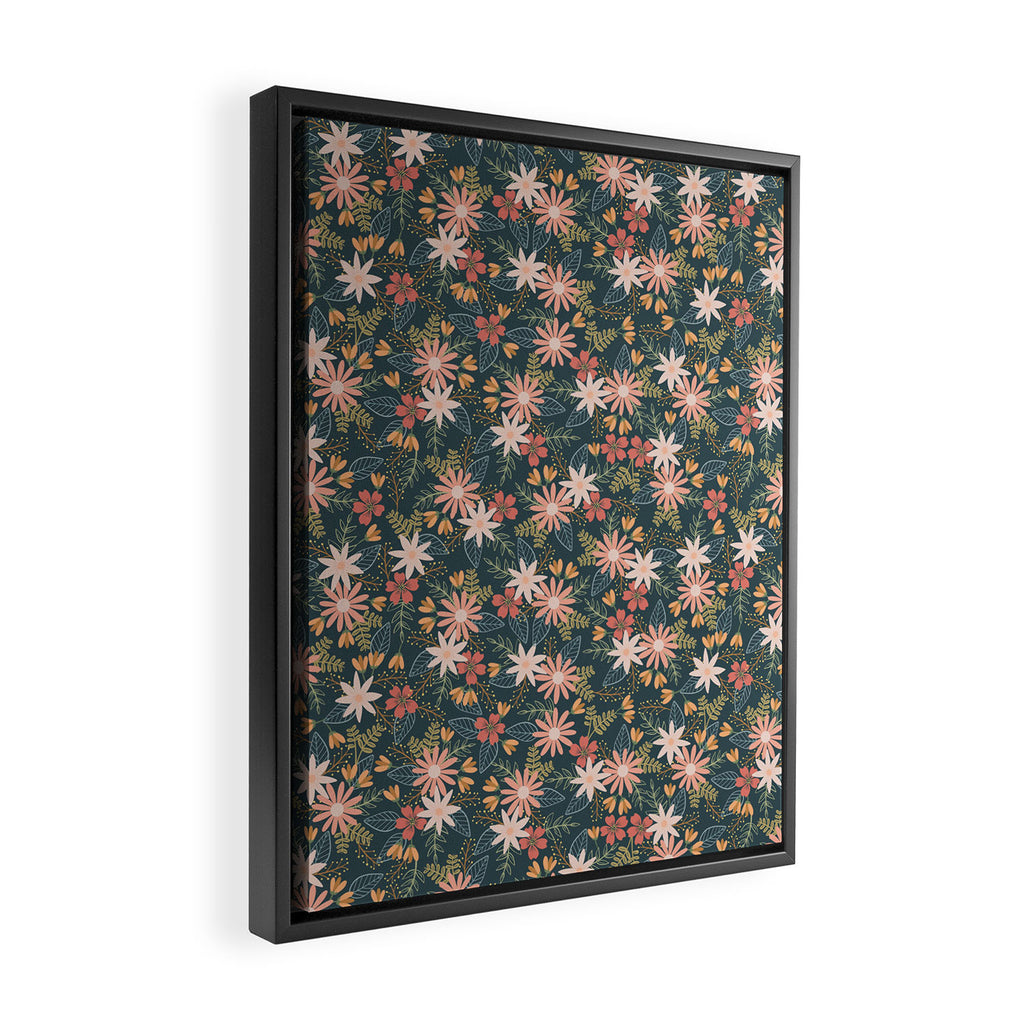 Retro Boho Oasis Tropical Ditsy Floral Framed Canvas Print Gallery Image 2