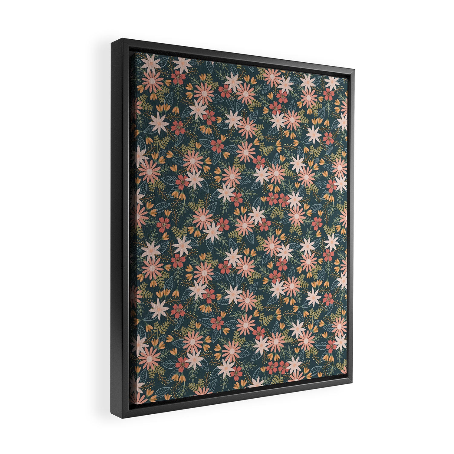 Retro Boho Oasis Tropical Ditsy Floral Framed Canvas Print Gallery Image 2