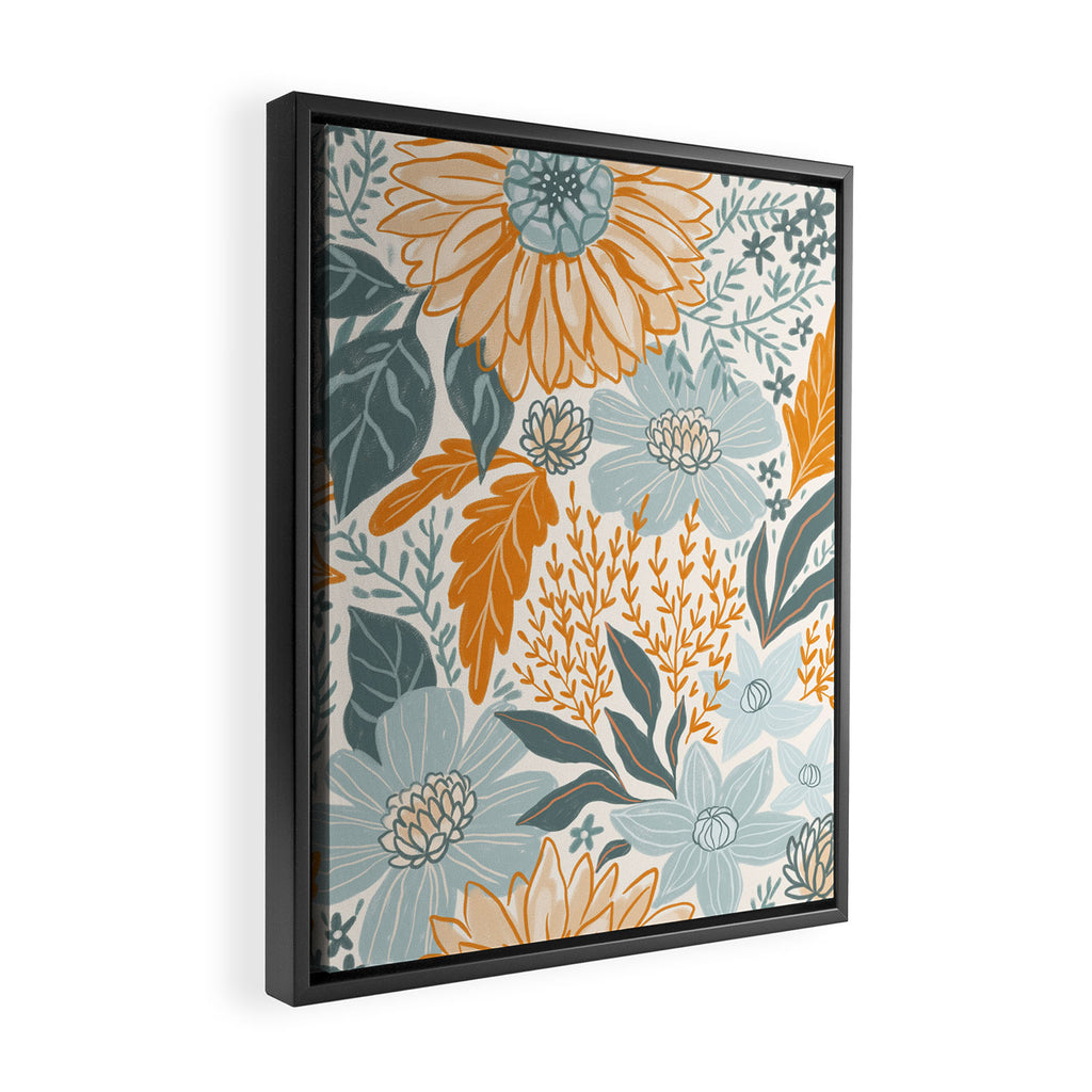 Retro Pastel Gouache Floral Framed Canvas Print Gallery Image 2