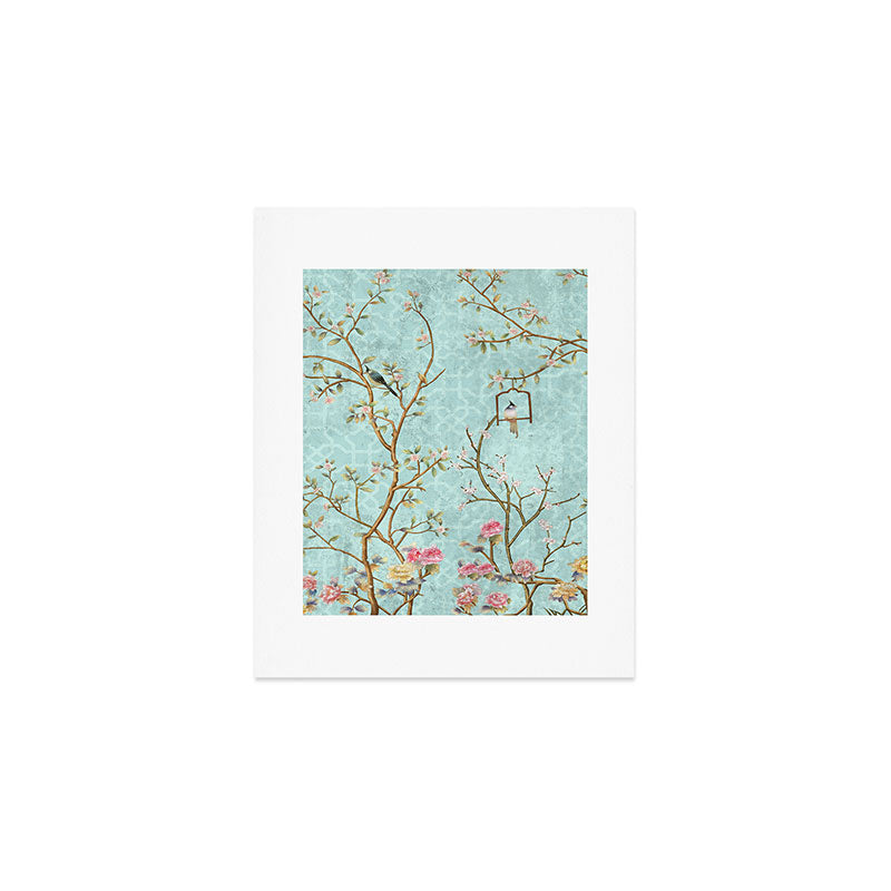 Romantic Chinoiserie Aqua Zen Garden Art Print Gallery Image 1