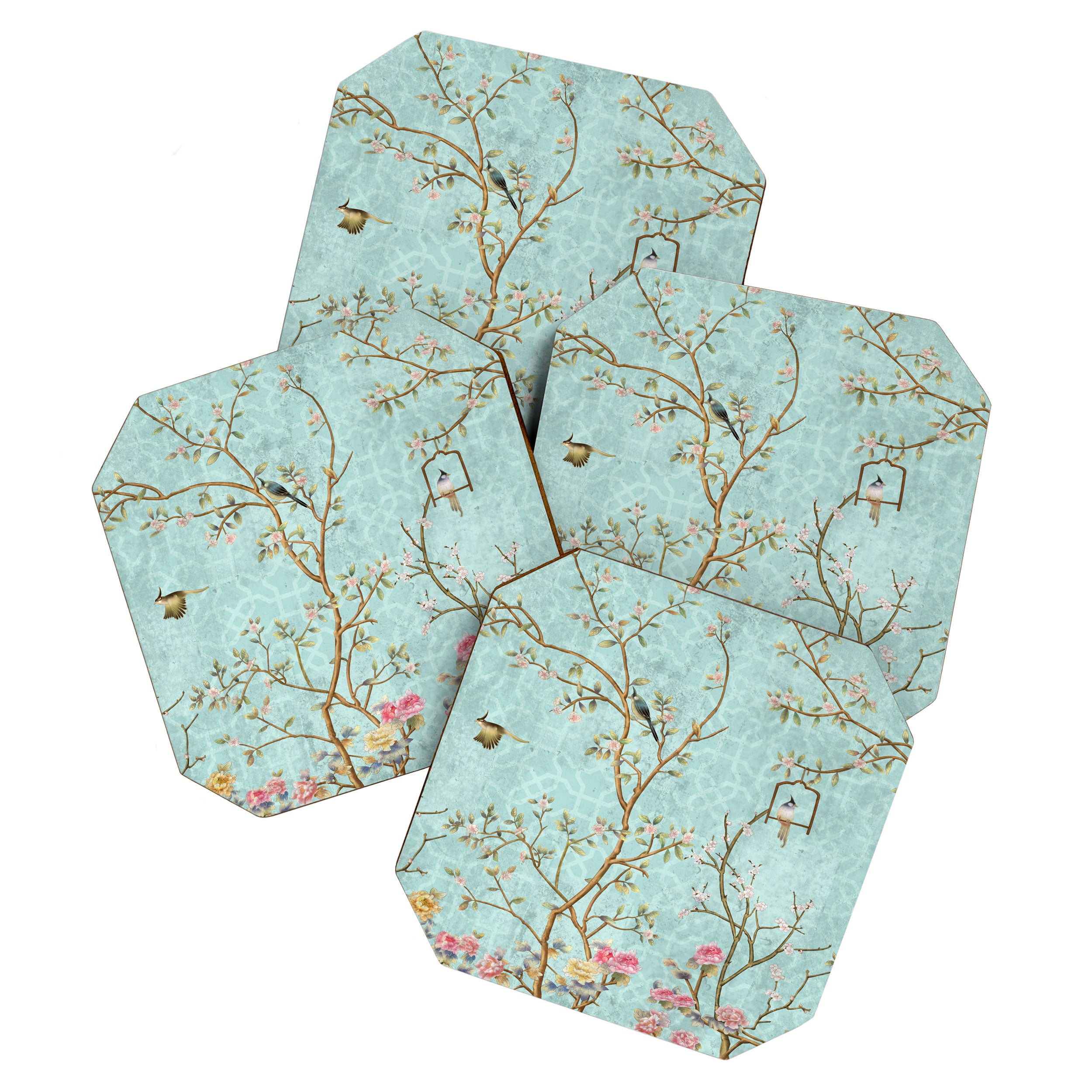 Romantic Chinoiserie Aqua Zen Garden Coaster Gallery Image 1