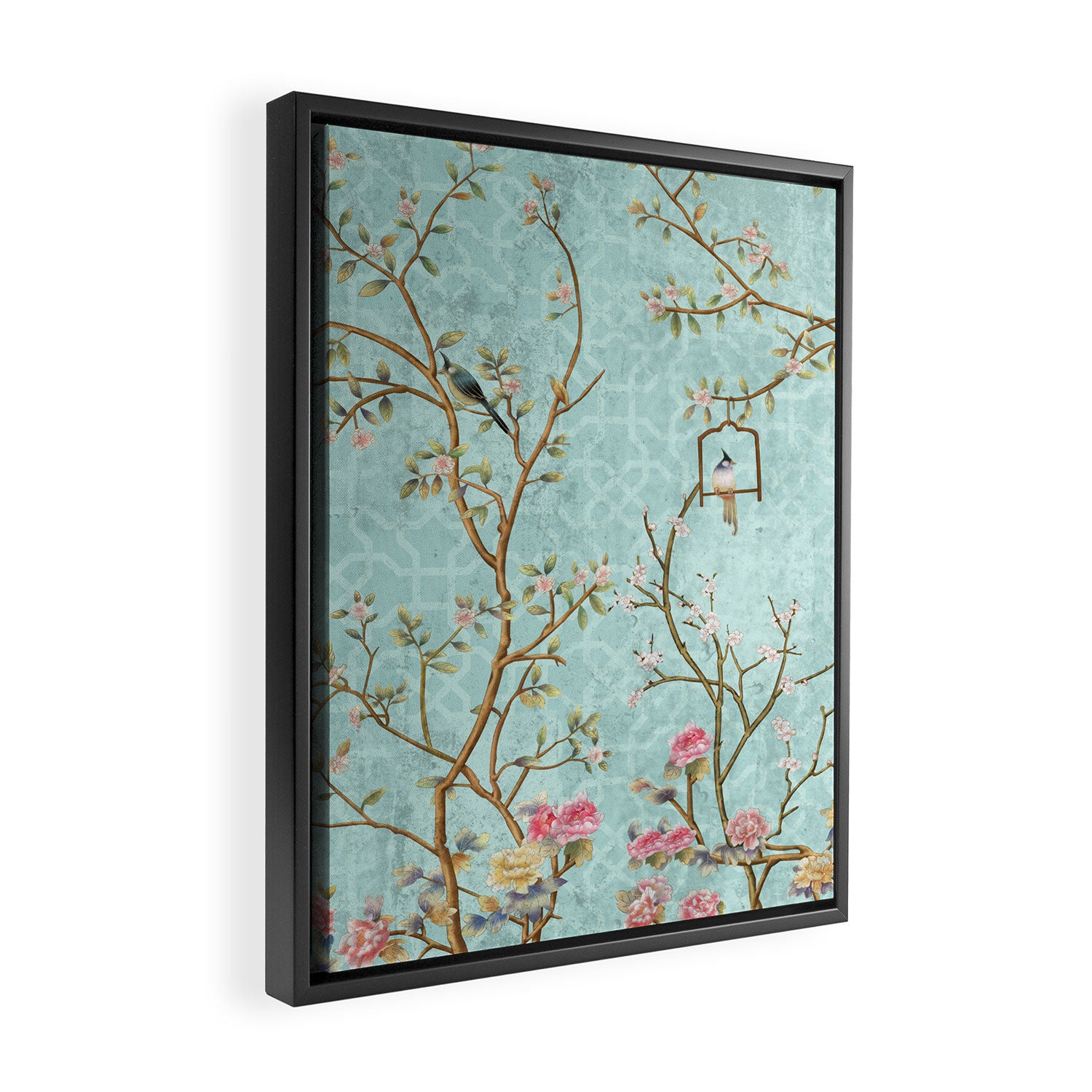 Romantic Chinoiserie Aqua Zen Garden Framed Canvas Print Gallery Image 2