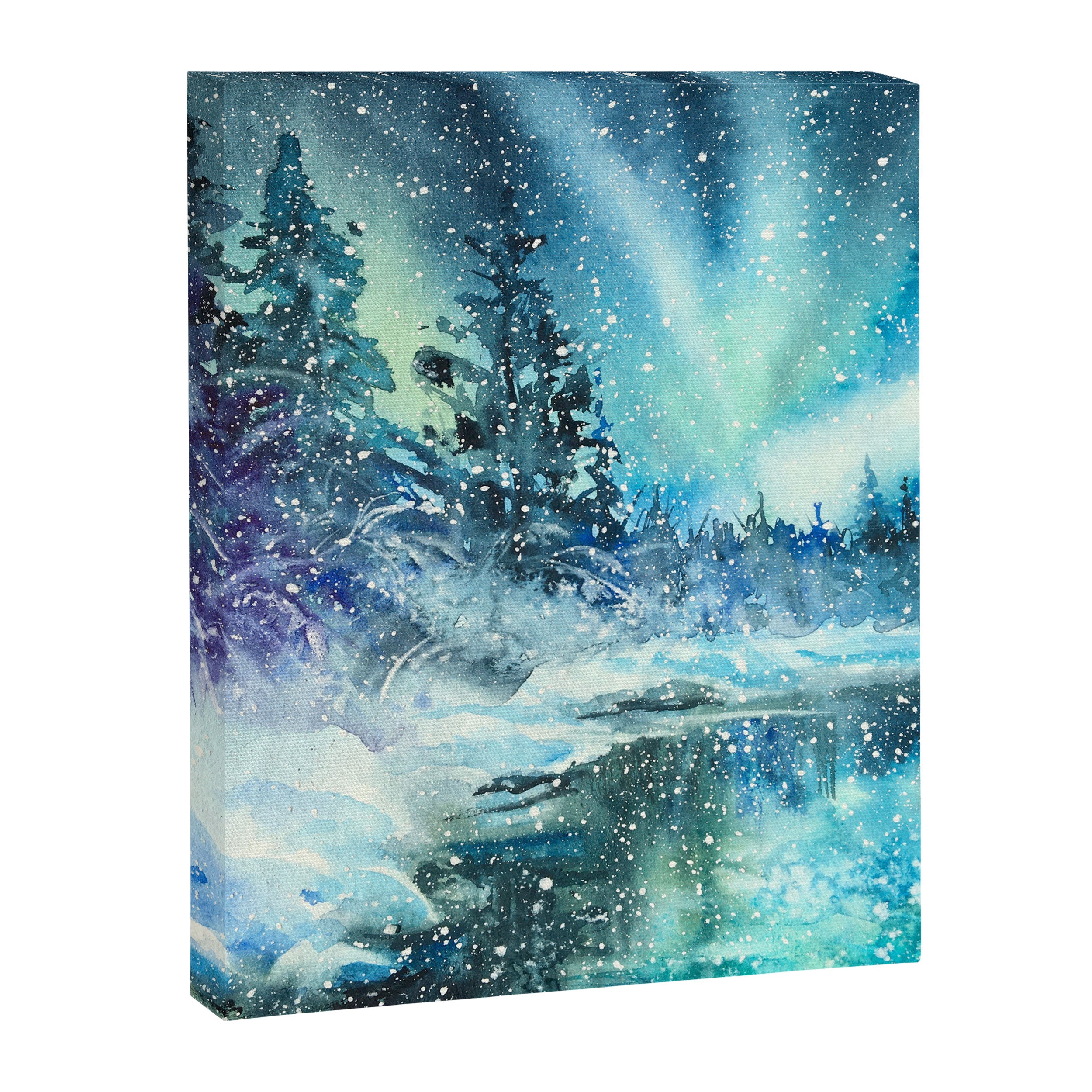 Snowy Northern Lights Forest Landscape Canvas Print Gallery Image 6