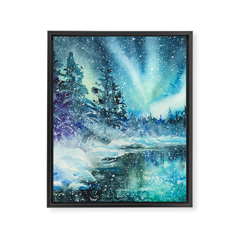Snowy Northern Lights Forest Landscape Framed Canvas Print Gallery Image 6