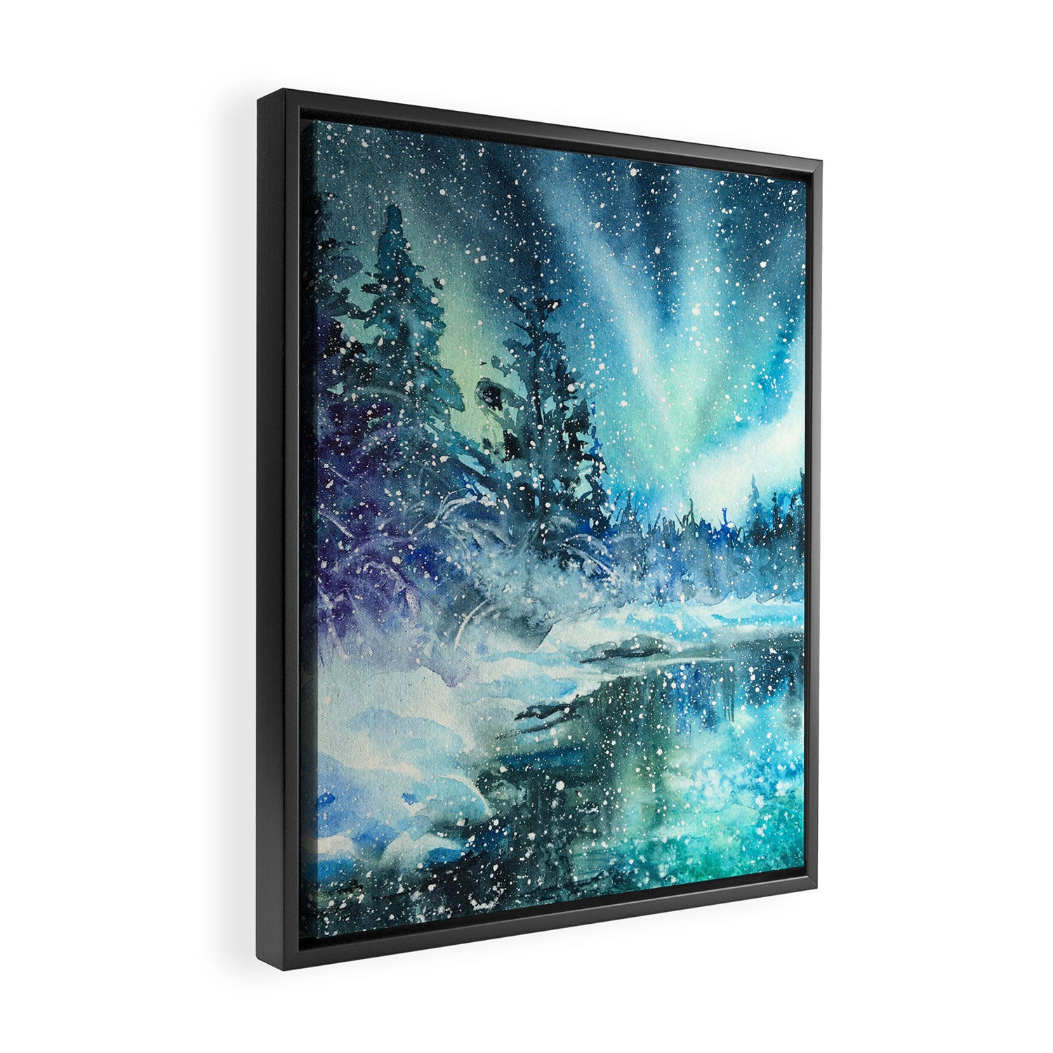 Snowy Northern Lights Forest Landscape Framed Canvas Print Gallery Image 2