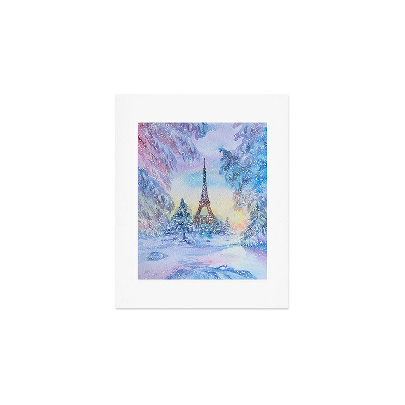 Snowy Parisian Christmas Watercolor Art Print Gallery Image 1