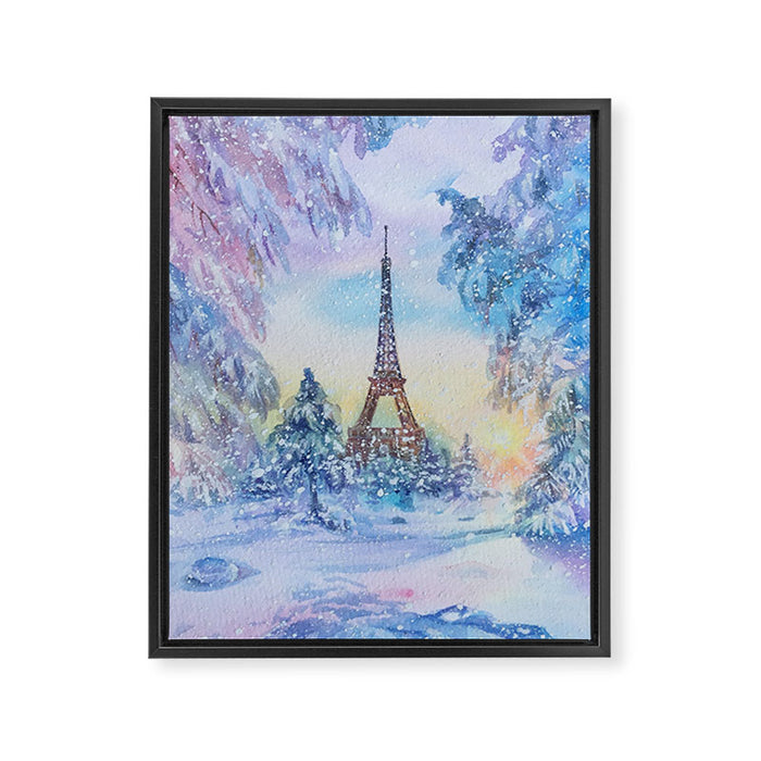 Snowy Parisian Christmas Watercolor Framed Canvas Print Gallery Image 1