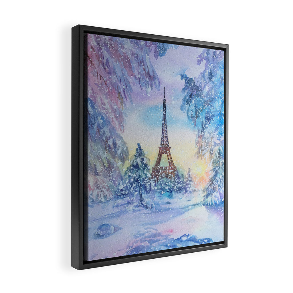 Snowy Parisian Christmas Watercolor Framed Canvas Print Gallery Image 2