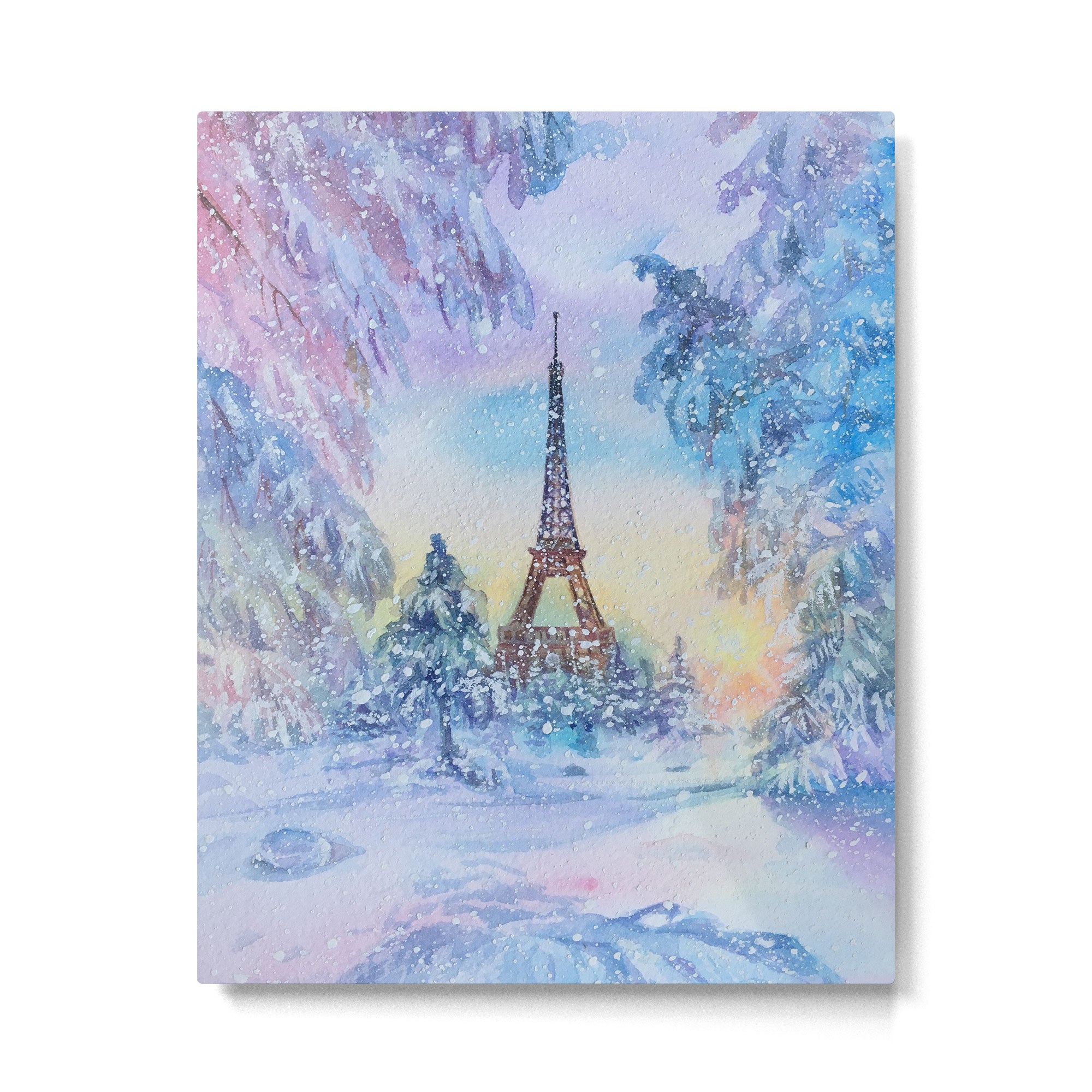 Snowy Parisian Christmas Watercolor Metal Print Gallery Image 6