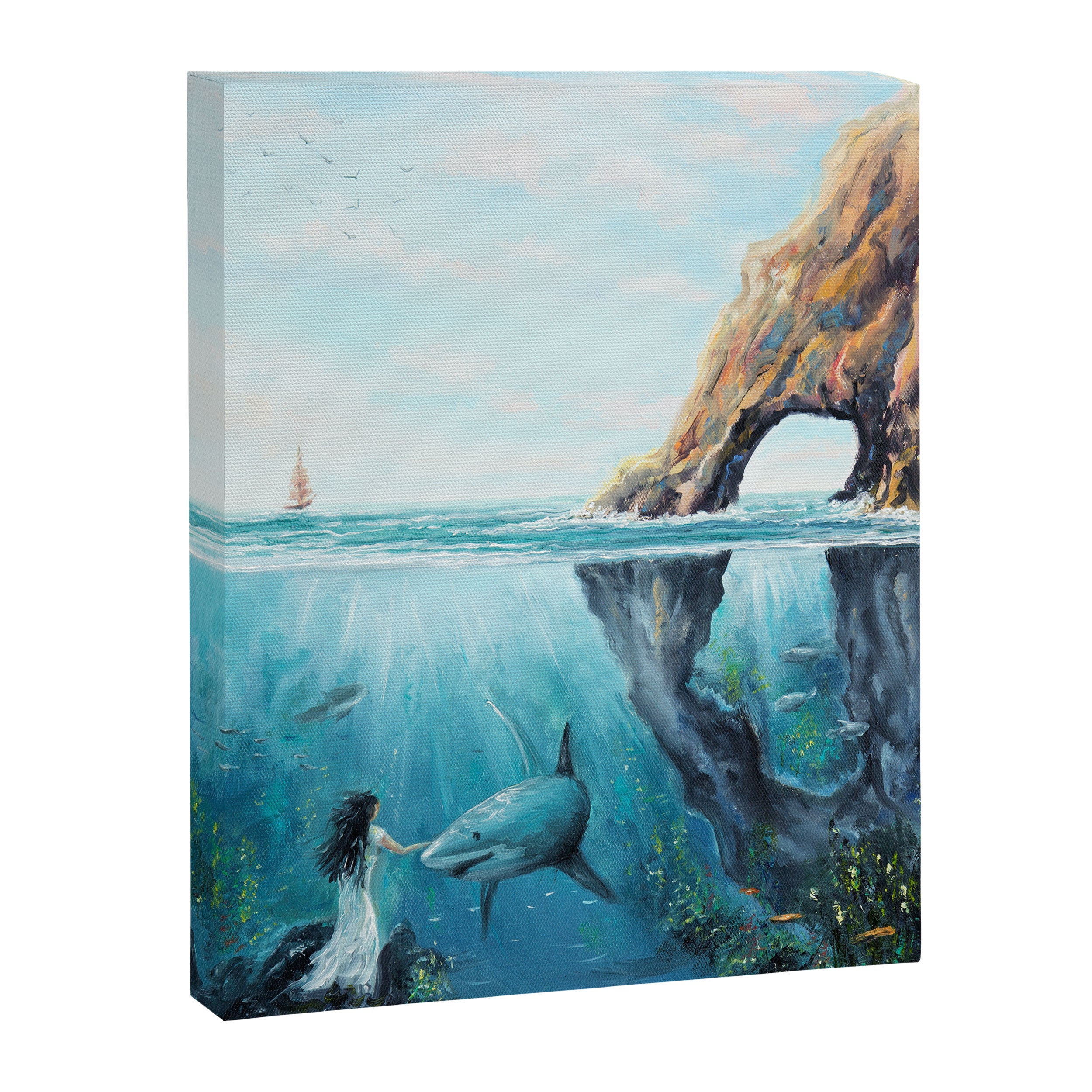 Surreal Ocean Dream 'Fairy Girl and the Shark' Canvas Print Gallery Image 6