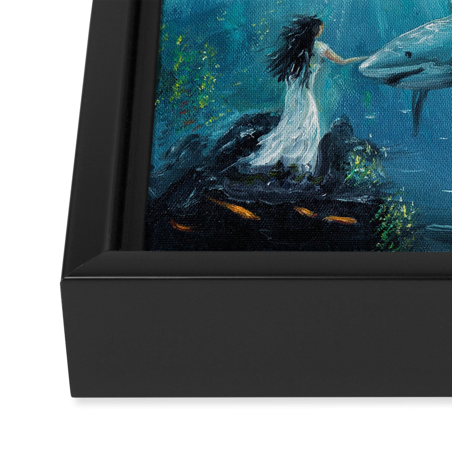 Surreal Ocean Dream 'Fairy Girl and the Shark' Framed Canvas Print Gallery Image 3