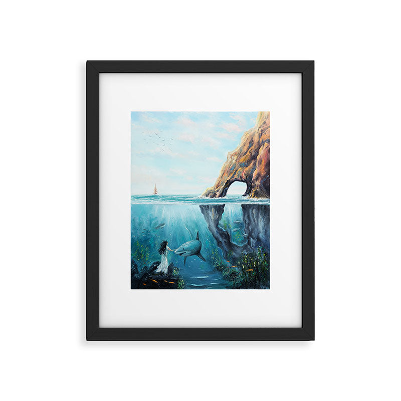 Surreal Ocean Dream 'Fairy Girl and the Shark' Framed Art Print Gallery Image 5