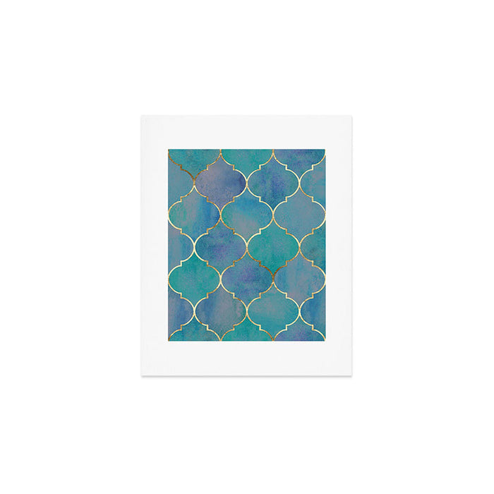 Teal Purple Gold Quatrefoil Moroccan Pattern Art Print Gallery Image 1