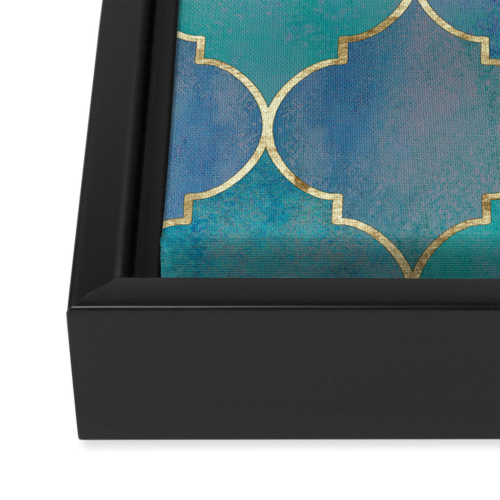 Teal Purple Gold Quatrefoil Moroccan Pattern Framed Canvas Print Gallery Image 3