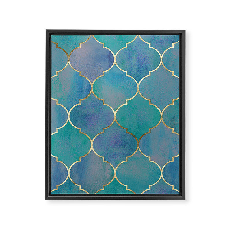 Teal Purple Gold Quatrefoil Moroccan Pattern Framed Canvas Print Gallery Image 8