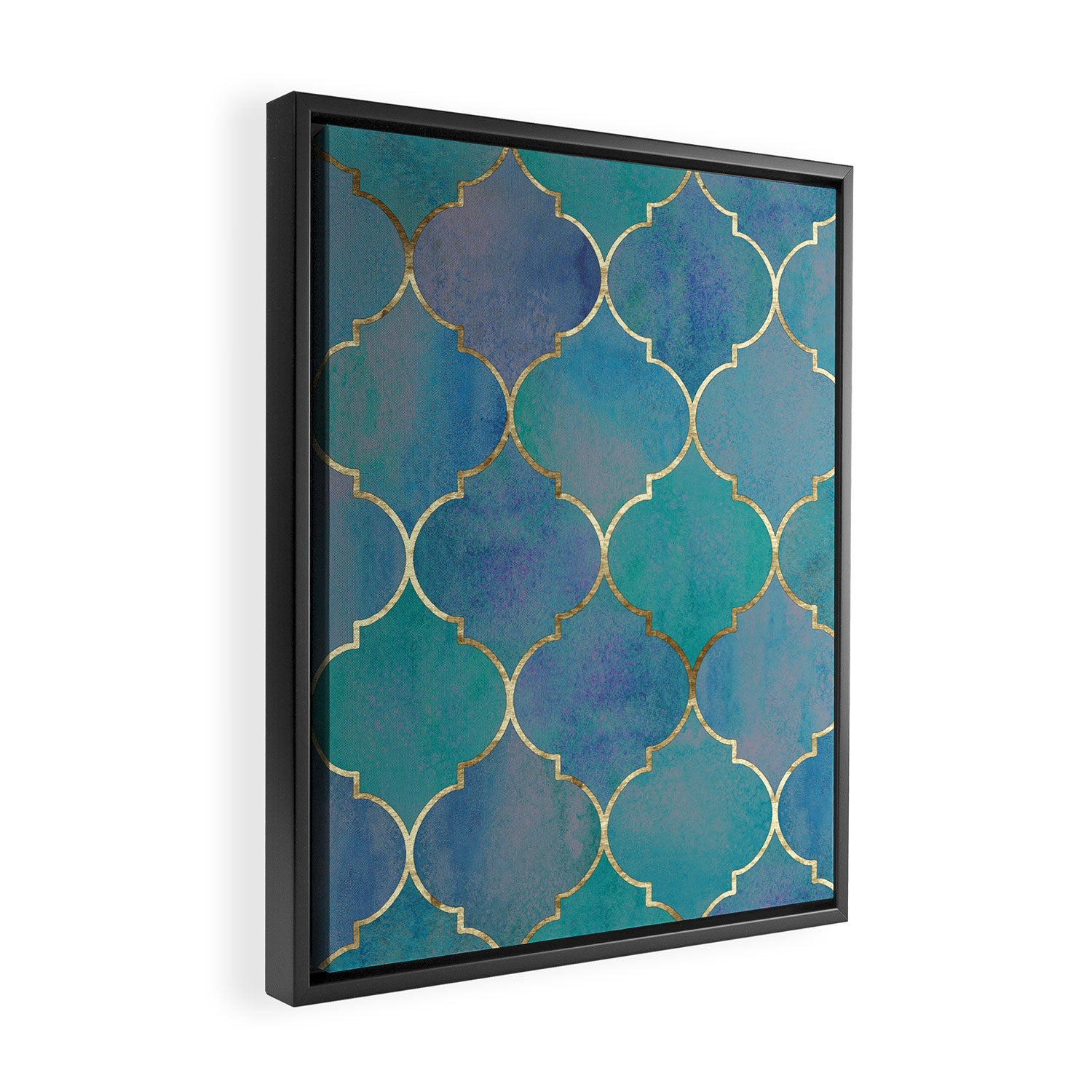 Teal Purple Gold Quatrefoil Moroccan Pattern Framed Canvas Print Gallery Image 2