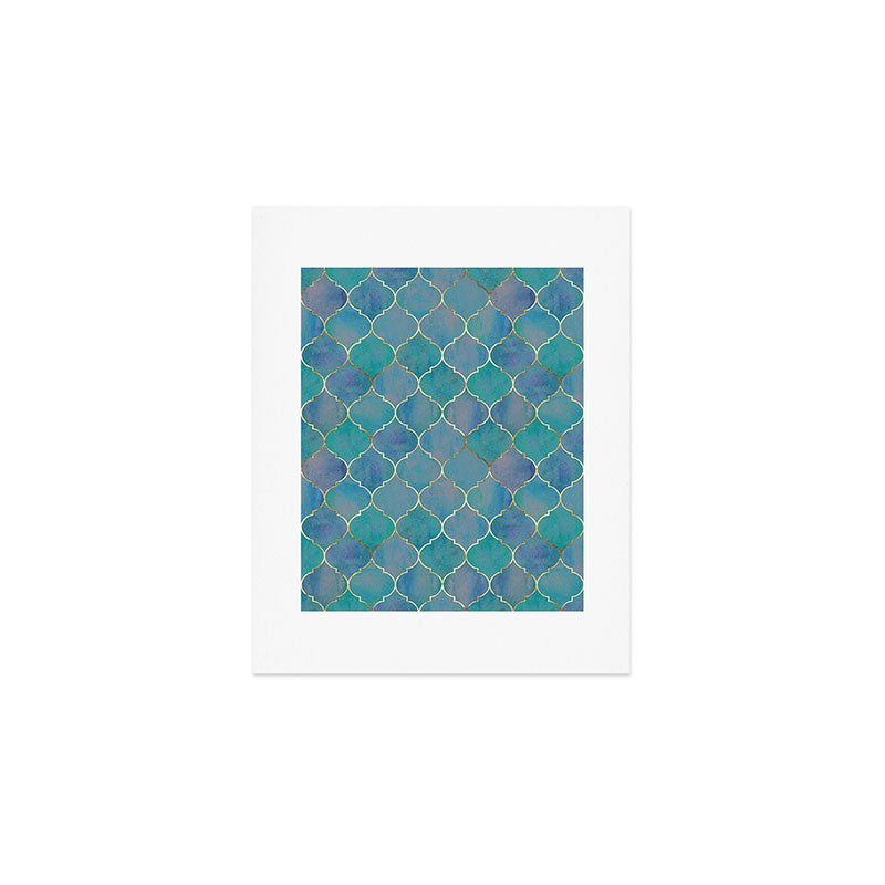 Teal Purple Gold Quatrefoil Moroccan Pattern II Art Print Gallery Image 1