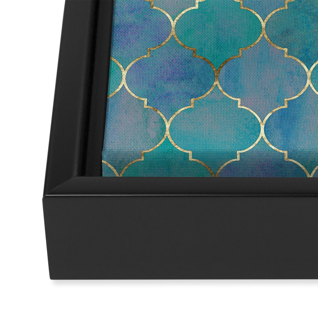 Teal Purple Gold Quatrefoil Moroccan Pattern II Framed Canvas Print Gallery Image 3