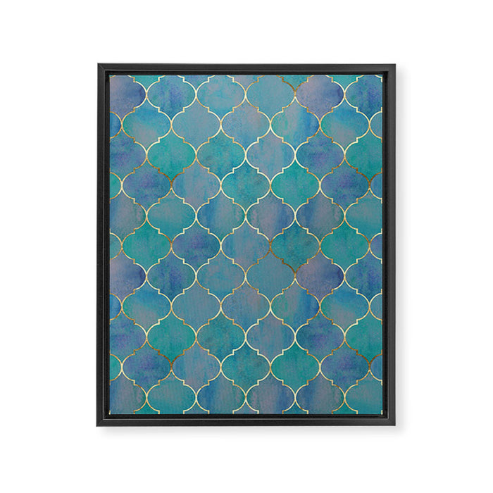 Teal Purple Gold Quatrefoil Moroccan Pattern II Framed Canvas Print Gallery Image 1