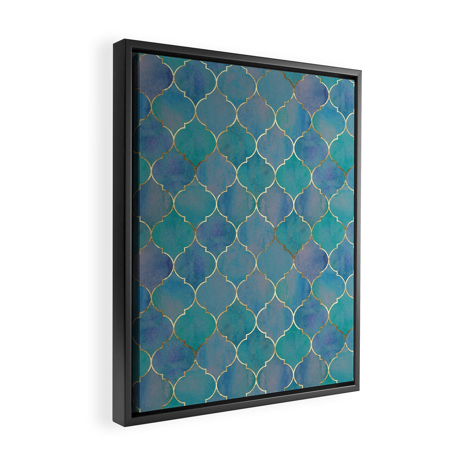Teal Purple Gold Quatrefoil Moroccan Pattern II Framed Canvas Print Gallery Image 2
