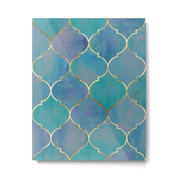 Teal Purple Gold Quatrefoil Moroccan Pattern Metal Print Gallery Image 1